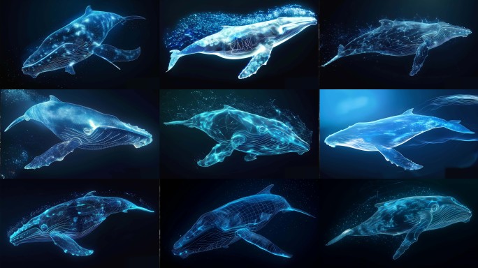 全息影像全息线框线框鲸鱼粒子全息投影科技