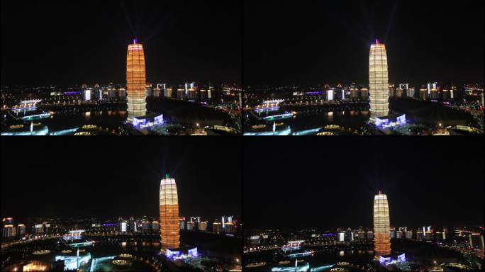 郑州会展中心夜景航拍天际线郑州东区大玉米