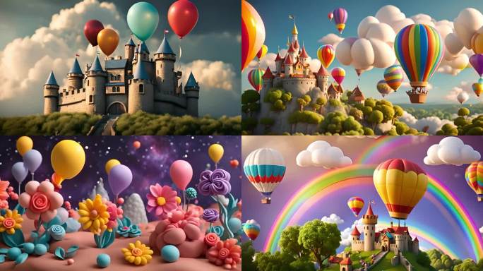六一儿童节背景视频 热气球动画 城堡