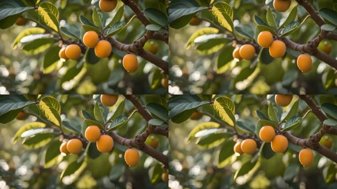 枝头上丰收的杏子枇杷果实食物