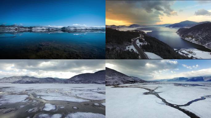 纳帕海冬天延时航拍 湖泊 湿地