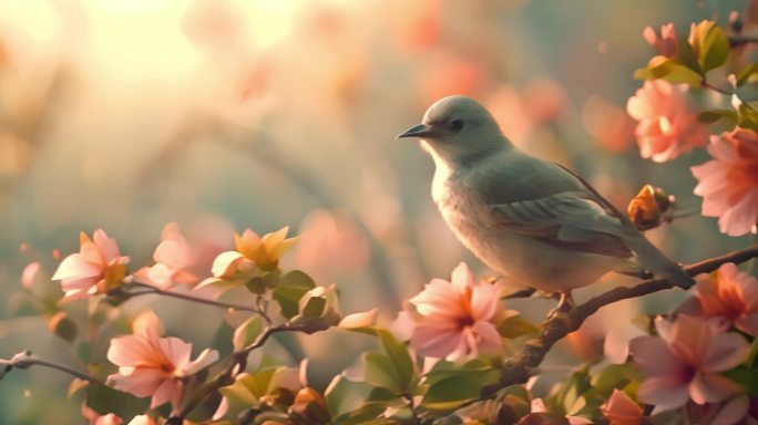 鸟樱花春季自然野生动物花朵盛开栖息鸣禽