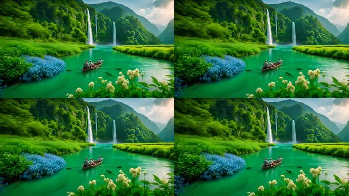 河水上划船的人山川河流河水旅游