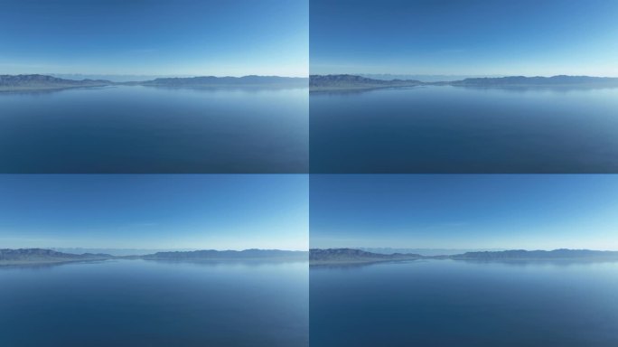 航拍万里无云的新疆赛里木湖高山湖泊景观