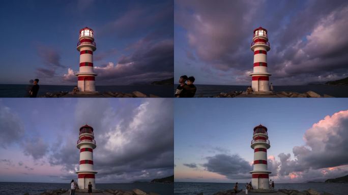 海南万宁神州半岛灯塔夜转日朝霞延时