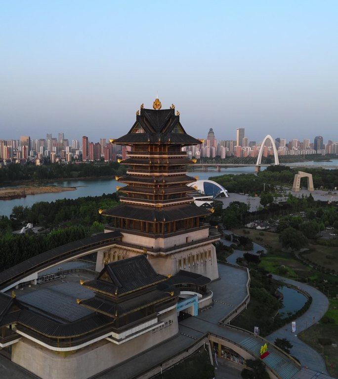 4k临沂书圣阁夜景 竖屏