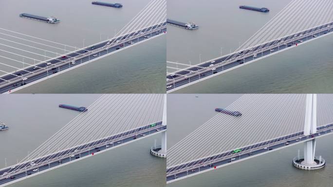 长江大桥 车流交通航拍 船只交通运输