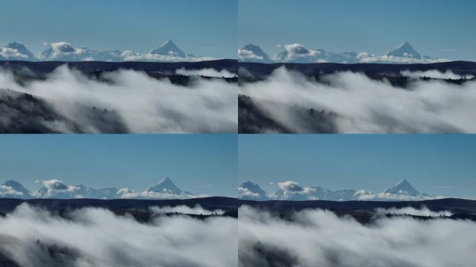 航拍川西高原云海之上的贡嘎雪山群峰