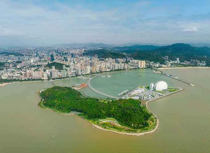 珠海野狸岛 珠海大剧院 情侣路航拍环绕