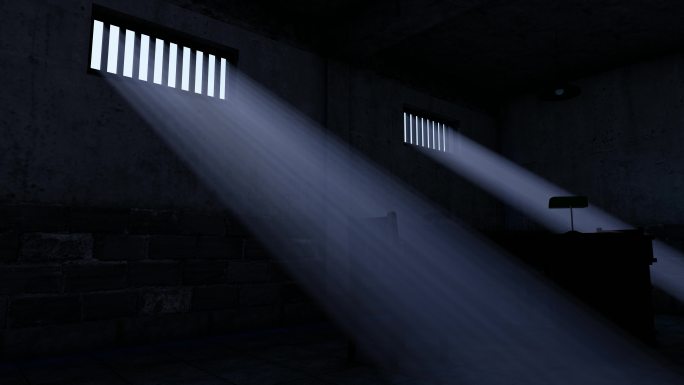 阳光照进阴森监狱的窗户