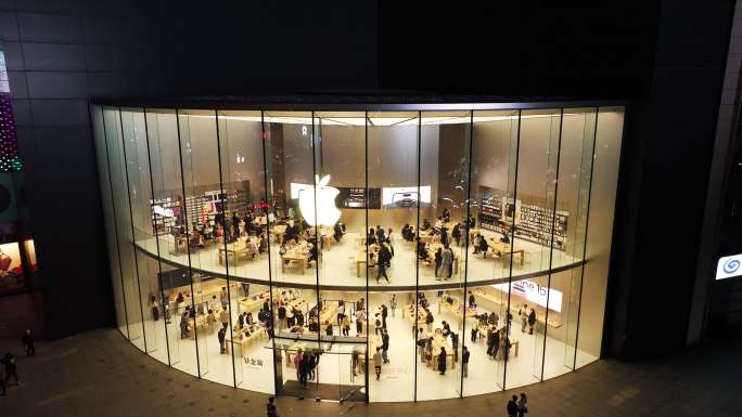 Apple苹果专卖店夜景航拍