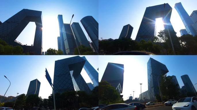 北京CBD逆光运动拍摄央视大楼中国尊仰拍