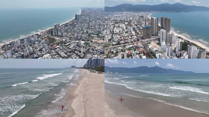 越南岘港海边景观高清航拍