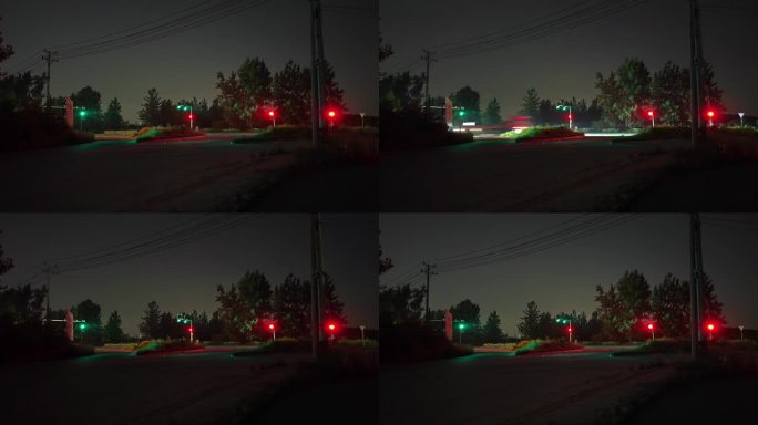 城乡夜间红绿灯路口