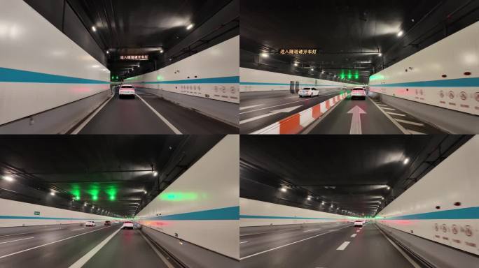 汽车在隧道穿梭飙车开车第一视角城市马路公
