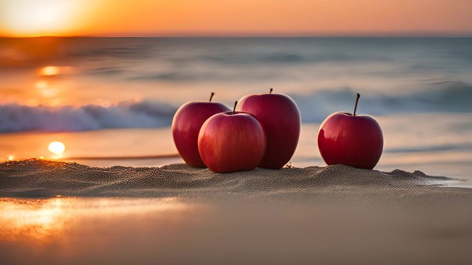 夕阳下的海滩苹果
