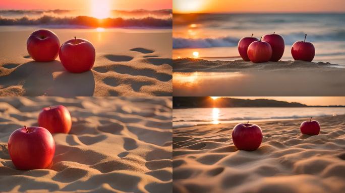 夕阳下的海滩苹果