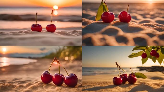 唯美海滩上的樱桃