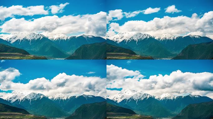 西藏林芝高原风景雪山草原蓝天白云