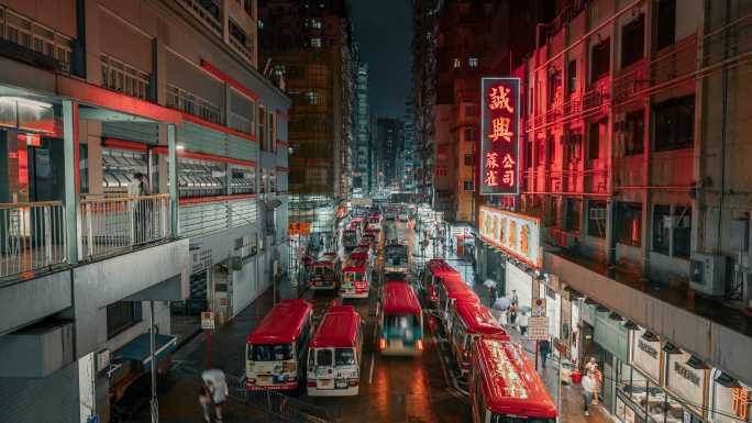 雨天香港旺角延时摄影