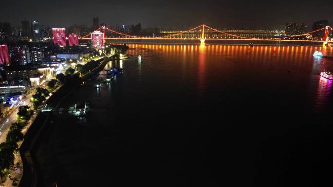 武汉地标长江夜景延时航拍