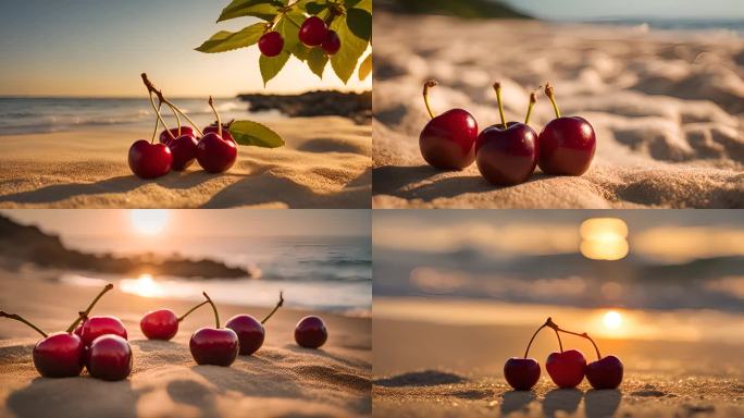 唯美海滩景观樱桃