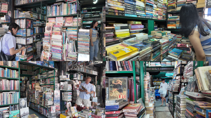 泰国曼谷周末市集旧书书摊书店4k