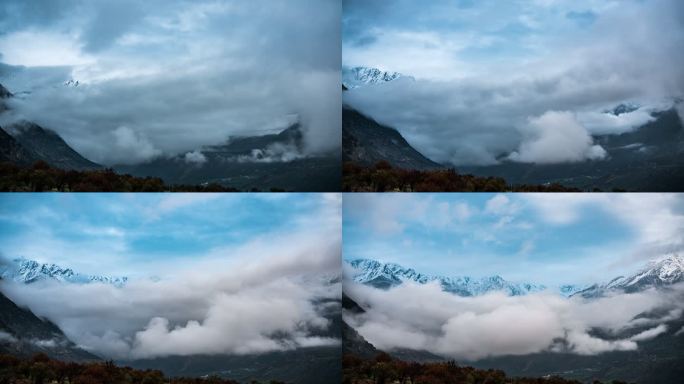 西藏林芝高原雪山被云雾遮挡
