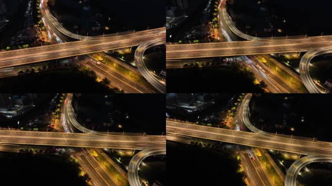 4K延时摄影航拍夜景车流高架桥