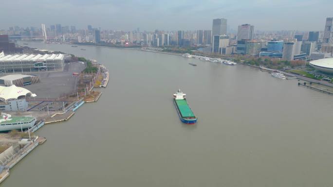 上海黄浦江上面的游船船只船舶视频素材航拍