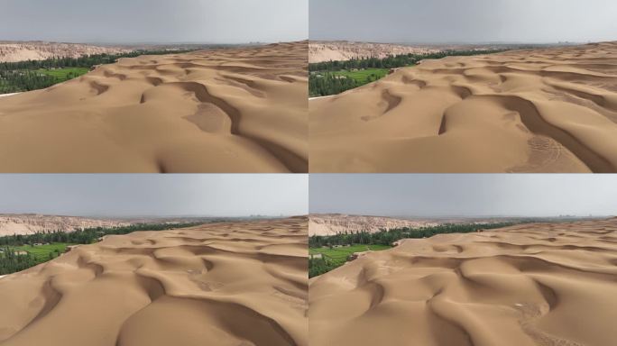 无人机航拍新疆吐鲁番沙漠中的绿洲