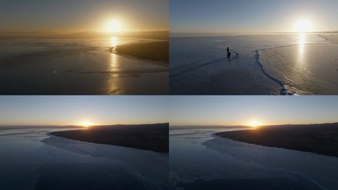 青海湖冰面日出