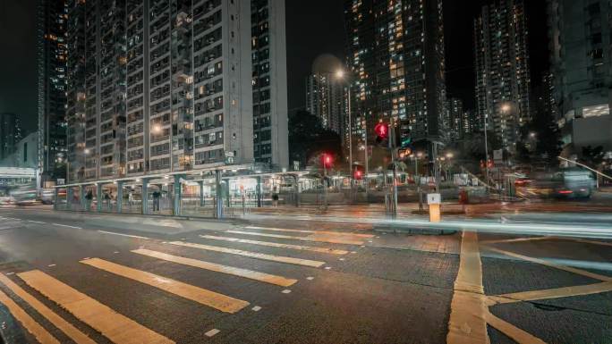 雨天香港叮叮车站延时摄影