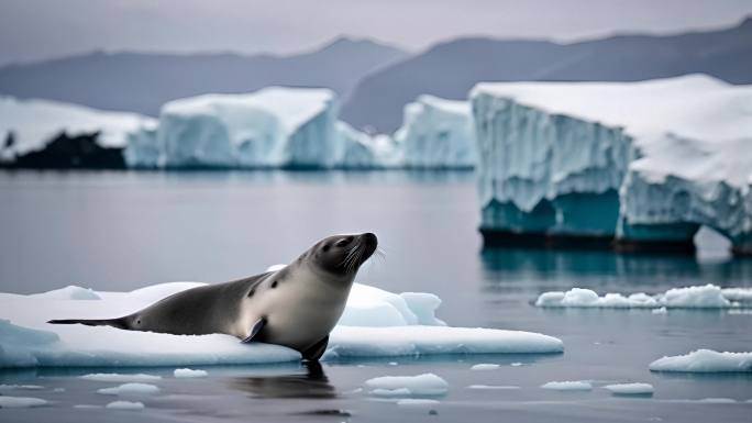 4K南极北极海豹冰原动物雪地