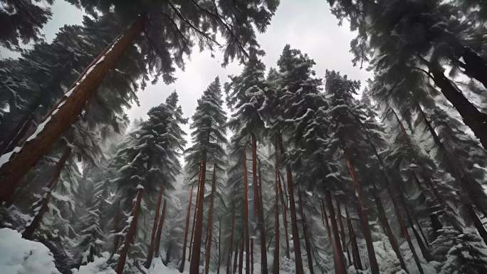 寒带针叶林的雪景