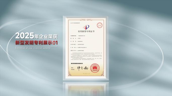 简洁荣誉专利证书展示