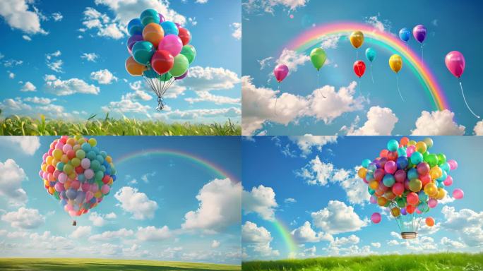 可爱卡通气球蓝天彩虹