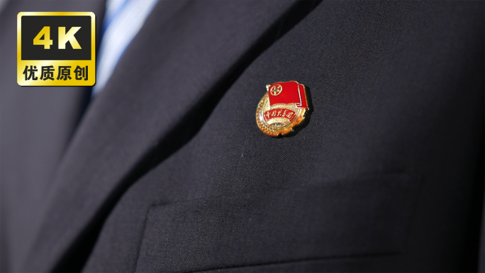 团员抚摸团徽团员穿正装穿西服抚摸团徽