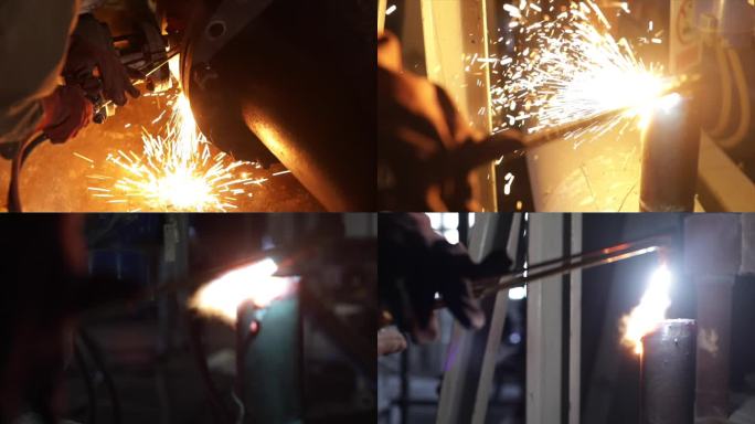 火电焊 焊接工人生产劳动操作画面