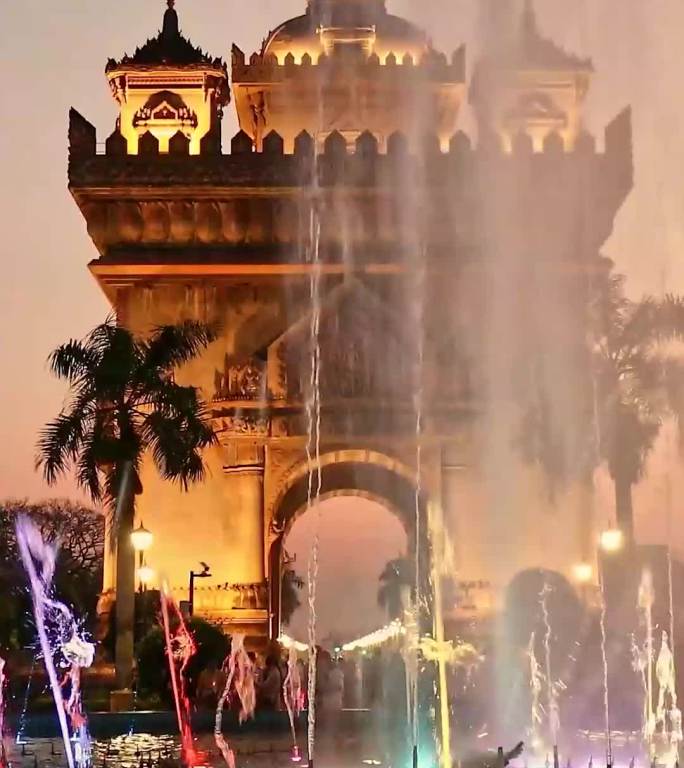 老挝凯旋门，灯光音乐喷泉，老挝万象凯旋门