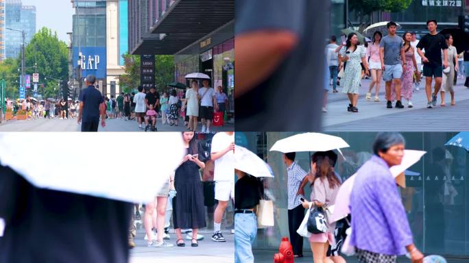 城市夏天暑假酷暑高温炎热街道人群人流街景