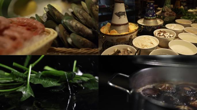 各类火锅食材 海鲜 蔬菜 菌菇 食材特写