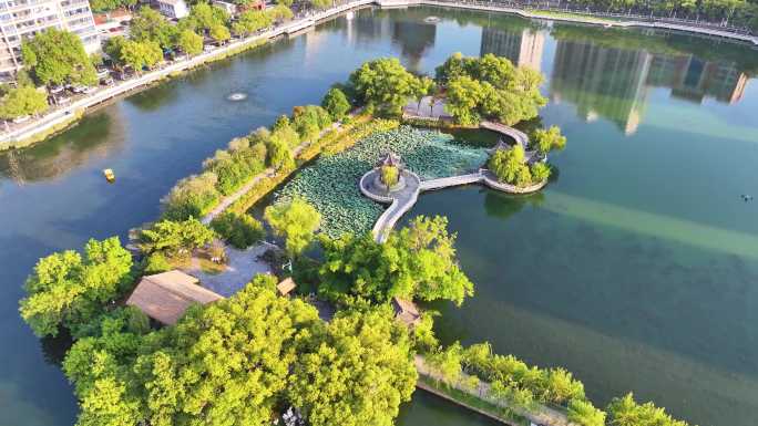 江西南昌八一公园航拍百花洲城市地标风景风