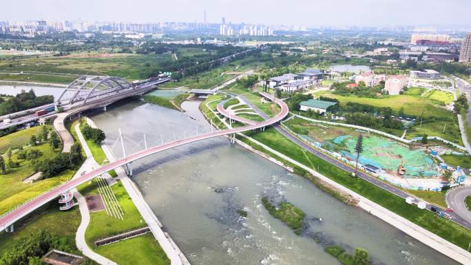 航拍成都 中和 天府锦城绿道 高新红