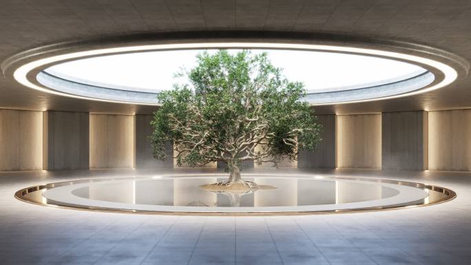 建筑圆形天井 室内  自然  树  概念