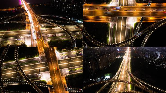 城市立交桥车辆车流夜景延时摄影