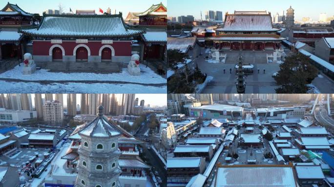 天津大悲禅院雪景航拍