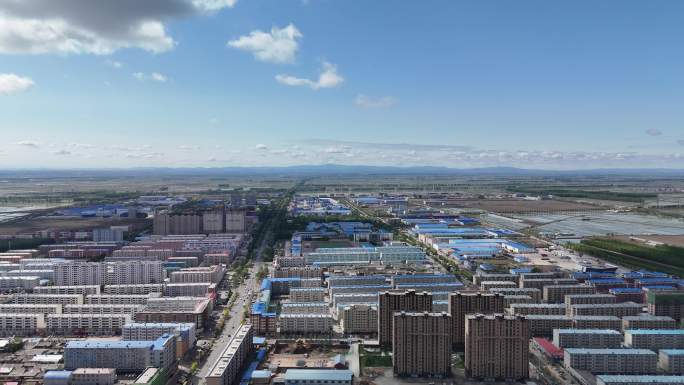 航拍佳木斯市桦川县地标松花江边城市