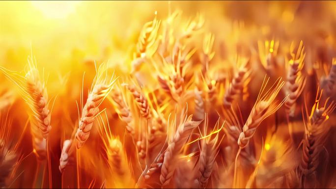 秋天丰收季节农民收割麦子麦穗