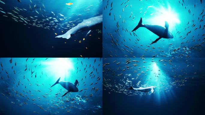 海底蓝鲸鱼群